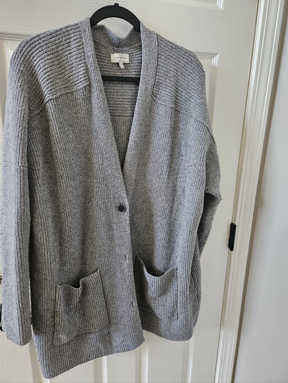 Title: Lucky Brand Gray Marl Ribbed Oversized Cardigan Sweater - Women's XL